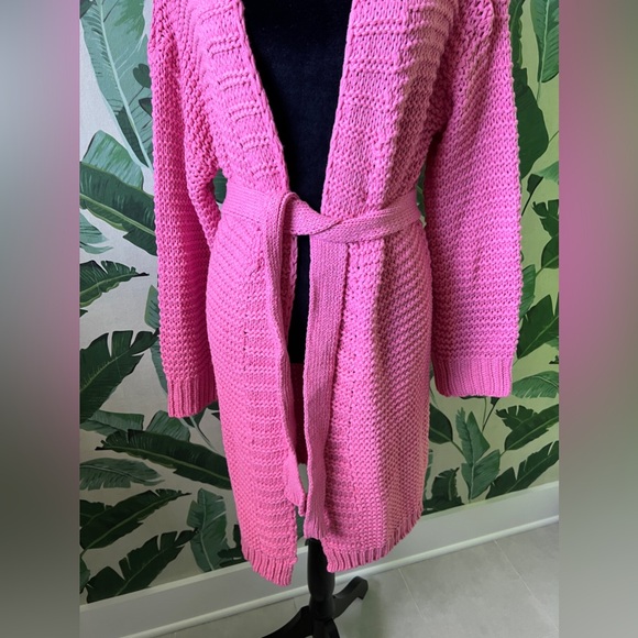 Vici Miracle Pink Belted Long Thick Knit Cardigan Sweater NWT M/L - Picture 3 of 5